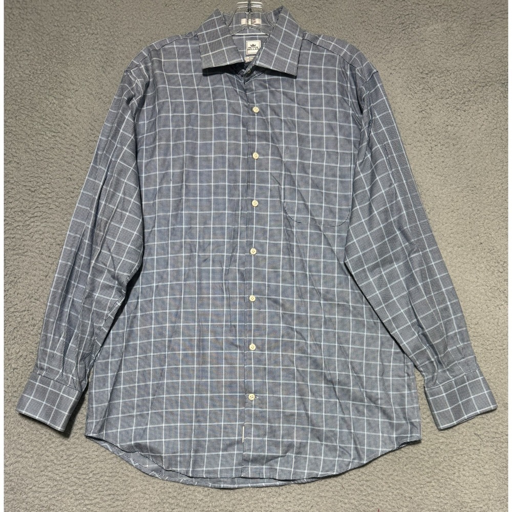 Peter Millar Nanoluxe Easy Care Mens 16.5 Long Check Button Down Shirt Gray